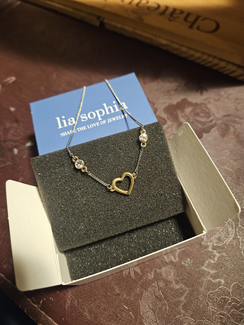 Lia Sophia Gold Heart Pendant Bracelet Or Anklet with Crystal Accents